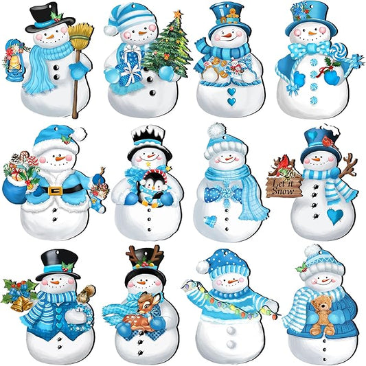 24 Pieces Christmas Snowman Wooden Ornaments Wood Hanging Decoration Set for Christmas Tree Hanging Wood Crafts Holiday Decor Xmas Party Supplies (Xmas-Snowman-B)