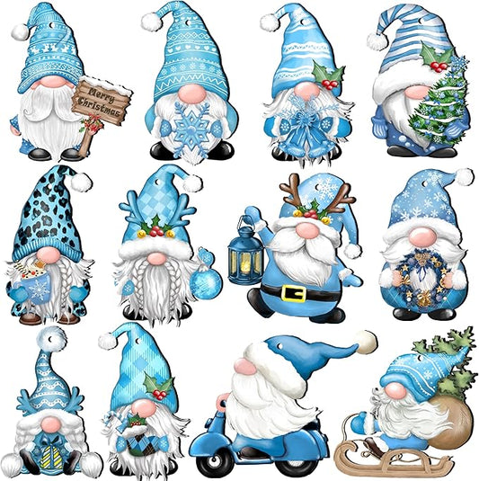 24 Pieces Christmas Gnome Wooden Hanging Ornaments, Wood Decor for Tree Decoration, Santa Doll Craft, Elf Party Supplies (Xmas-Gnomes-C)