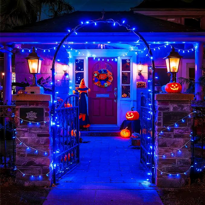 JMEXSUSS 600 Blue LED Halloween Lights Outdoor Waterproof 168ft Blue String Tree Lights Indoor Plug in 8 Modes for Bedroom Fireplace Halloween Party Xmas Christmas Decorations