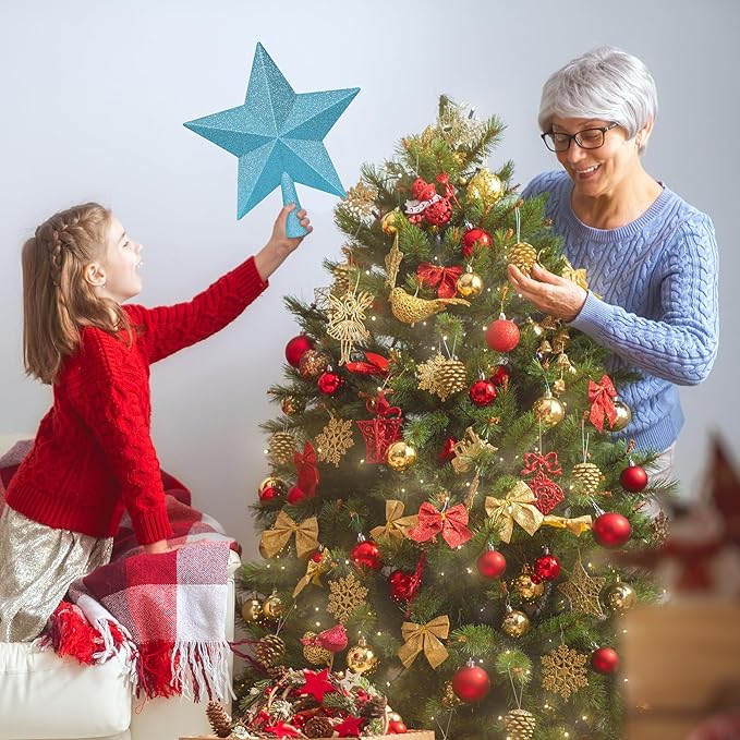 Christmas Tree Topper, Blue 10" 3D Star Tree Topper Decorations, Large Christmas Tree Topper Bethlehem Star Ornament, Glitter Shatterproof Christmas Tree Decor for Holiday Xmas Home Indoor Outdoor