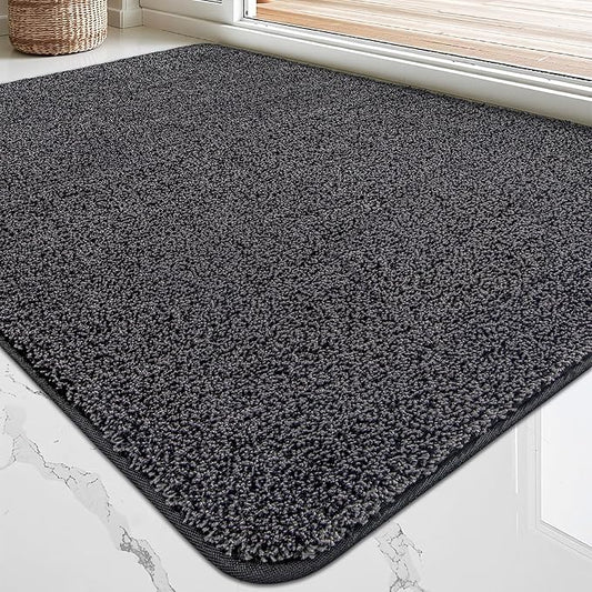 LUMI Front Door Mat 24x36, Super Absorbent Washable Doormat, Non Slip Dirt Trapper Inside Floor Mats for Entrance, Entryway, Patio,Black Mixed Gray