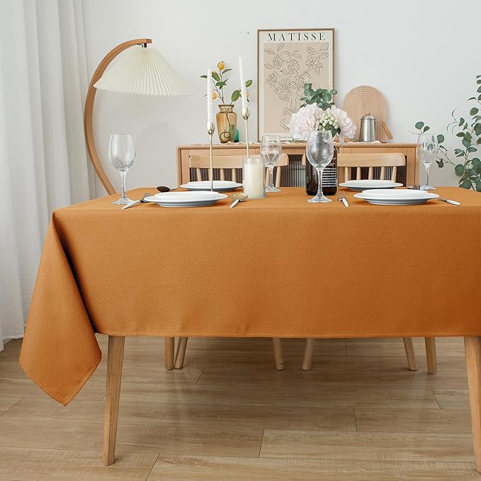 Biscaynebay Fall Tablecloth Textured Fabric 52x70 Inch Rectangular, Bronze Thanksgiving Autumn Harvest Water Resistant Fabric Tablecloths for Kitchen, Dining, Wedding, Parties Machine Washable