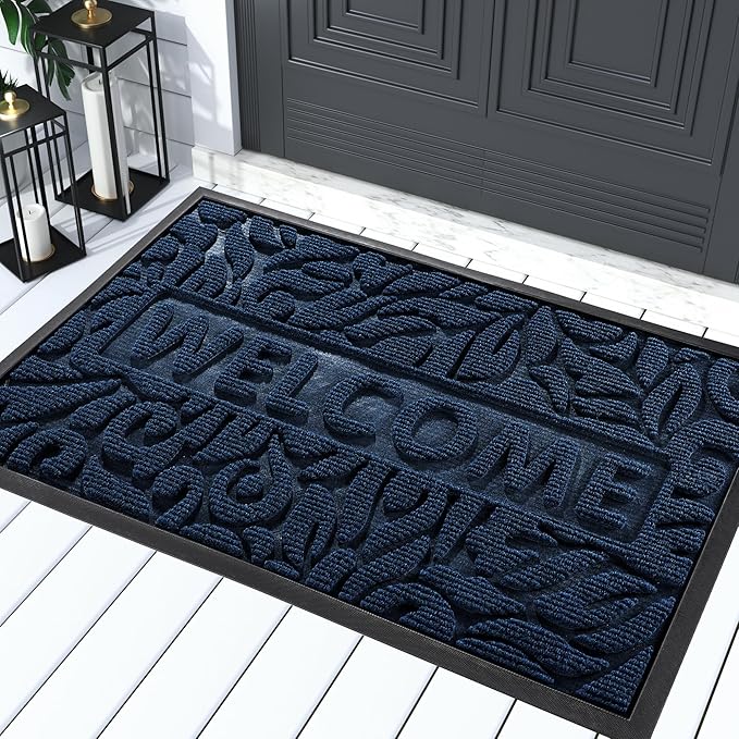 Yimobra Welcome Mat Outdoor, 36x24 Waterproof Door Mat Outside Entrance, All-Weather Non Slip Front Door Mat, Low-Profile Entryway Mat Indoor, Porch and Patio, Blue