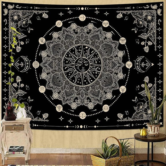 Lunerfex Sun and Moon Mandala Tapestry Boho Tapestry for Bedroom Black and White Tapestries Wall Hanging Living Room Wall Art and Home Decor 60x80
