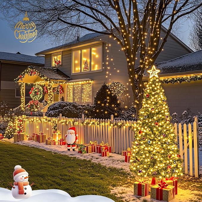 JMEXSUSS 2 Pack Solar String Lights Outdoor Waterproof - Total 400 LED 151FT Solar Christmas Lights Outdoor, 8 Modes Warm White String Light for Outside Patio Yard Tree Garden Christmas Decorations