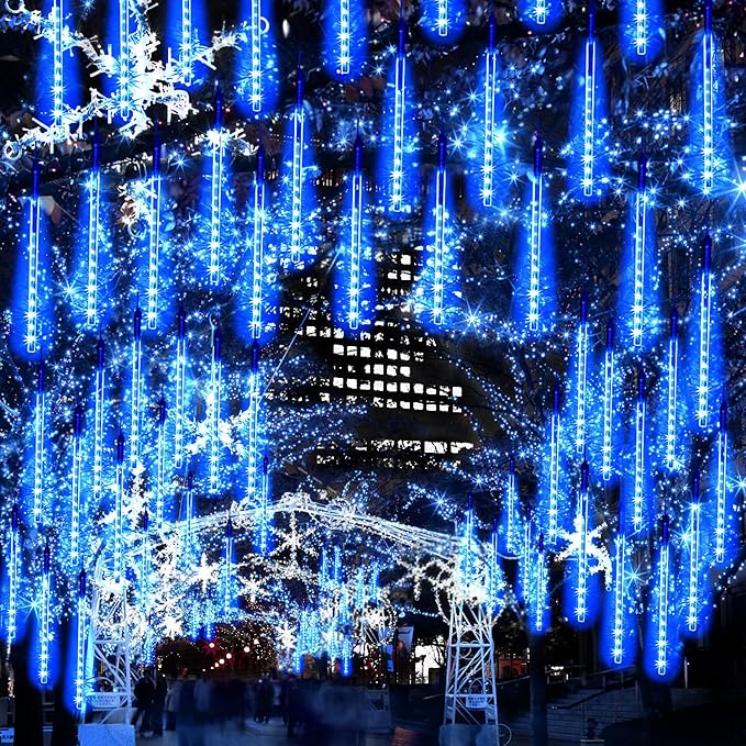 Christmas Lights Meteor Shower Rain Lights, 10 Tube 12 inch 240 LEDs Icicle Lights Outdoor Raindrop Lights for Xmas Halloween Wedding Party Tree Holiday Decoration, Blue