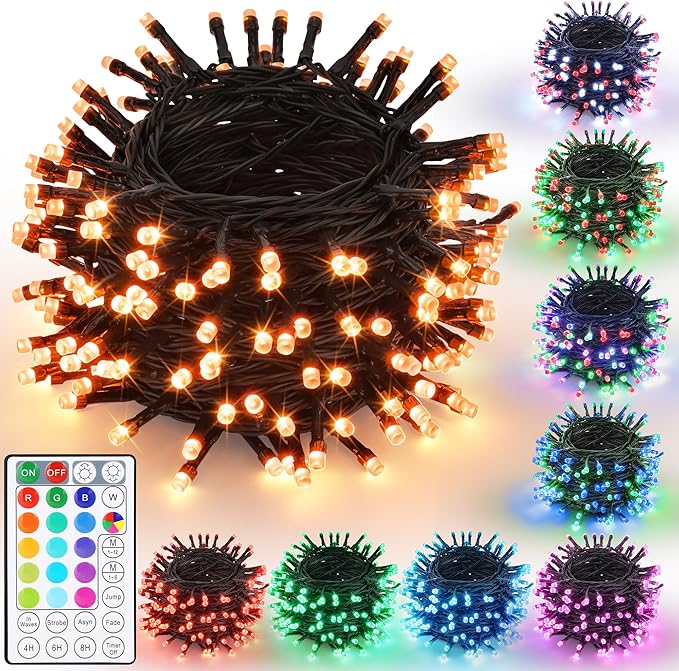 iBaycon Color Changing Christmas Lights, 66FT 200 LED RGB Halloween String Lights Outdoor, Fairy Twinkle Tree Lights with Remote Timer Plug in for Xmas Room Indoor Party Holiday Decorations
