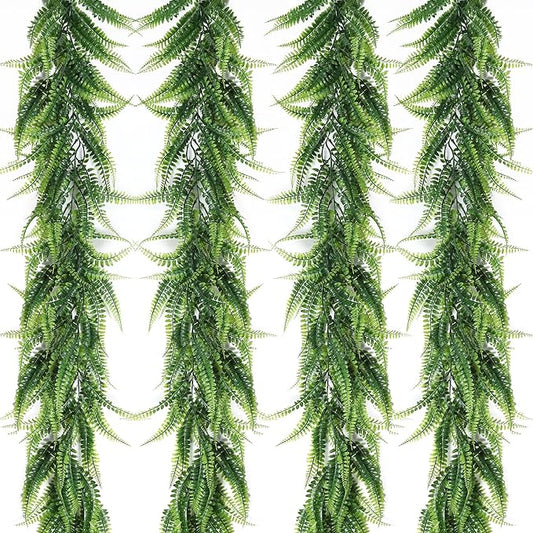 RECUTMS 4pcs Ferns Garland 6 FT Ivy Vines Fake Plant Artificial Hanging Plant Faux Boston Ferns Greenery Leaves Fake Vines for Outdoor Indoor Home Garden Decoration Party Table Wall Decoration(Green)