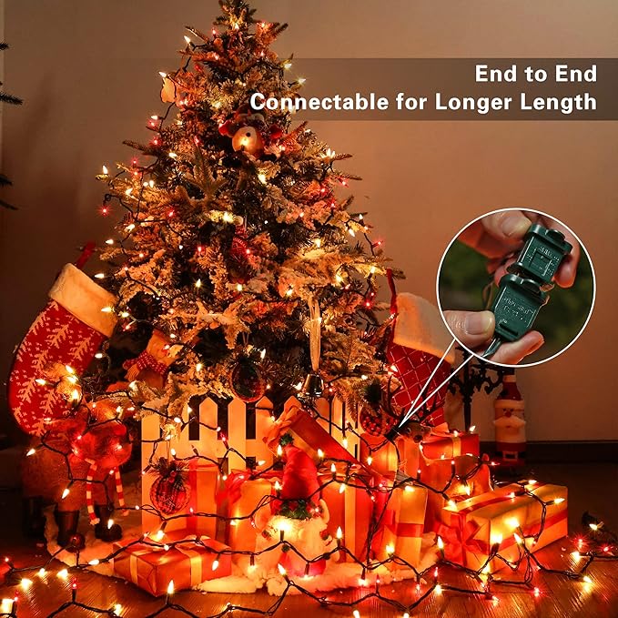 BrizLabs 300 Counts Red & White Christmas Lights, 69.6ft Mini Lights Connectable, UL Certified Incandescent Christmas String Lights Plug-in, Indoor Xmas Tree Lights for Outdoor Xmas Home Decor