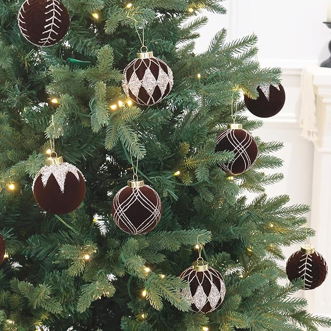 20PCS Velvet Ornaments for Christmas Tree, 2.36INCH Glitter Flocked Christmas Ornaments Decorations Balls Set Decor