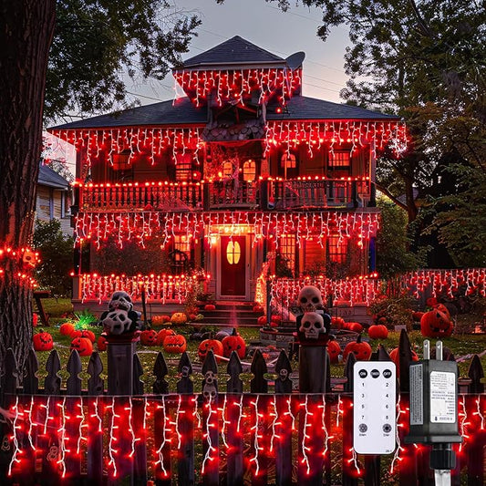 JMEXSUSS 400 LED Red Icicle Lights for Halloween Decor, Connectable Red Halloween Lights Indoor Outdoor with Remote, Christmas Light for Room Fireplace Christmas Decorations