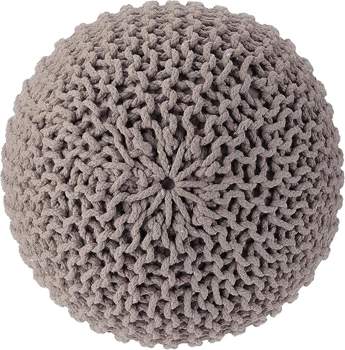 REDEARTH Round Pouf Foot Stool Bean Bag Ottoman - Hand Knitted Boho Pouffe - Home Decor Poof - Stuffed Foot Rest for Living Room - Nursery - Bedroom - Patio (19.5"x19.5"x14") - Taupe