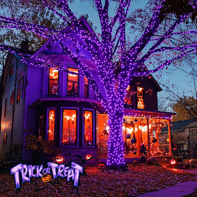 JMEXSUSS Purple Lights for Halloween Decorations, Purple Battery Operated Lights with Remote Indoor Outdoor, String Lights for Halloween Christmas Decor