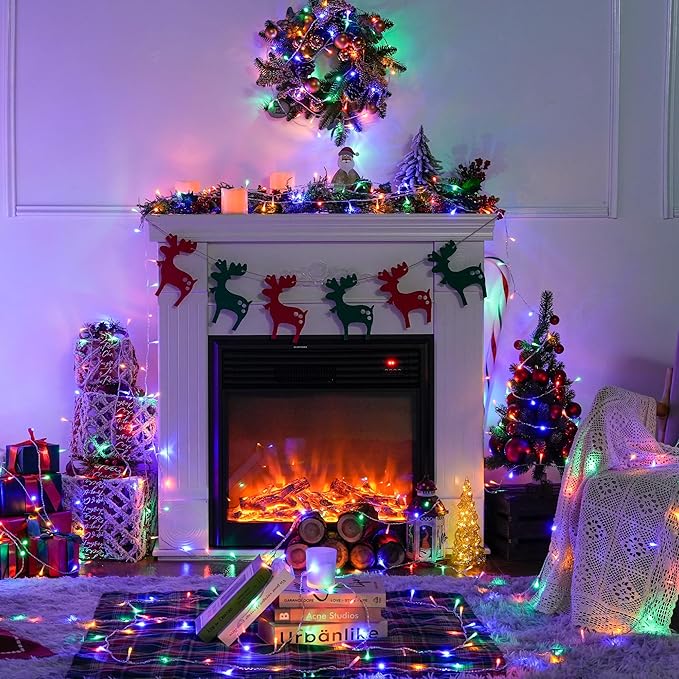 JMEXSUSS 300 LED Multicolor Christmas Tree Lights 8 Modes Colored String Lights Indoor Outdoor Multicolor Christmas Decor Lights Plug in for Christmas Tree Room Party Decoration