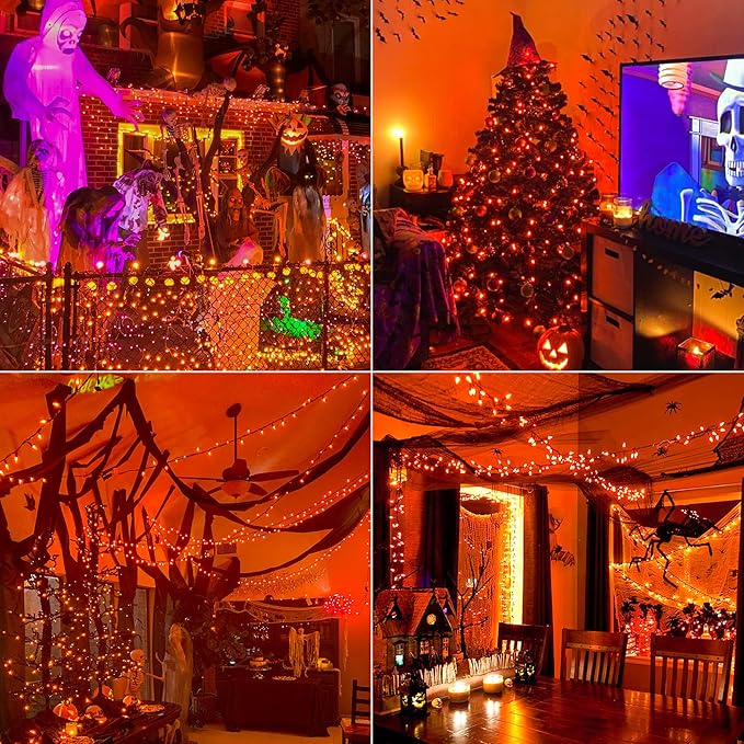 Hopolon Mini Orange Halloween Lights, 2PACk 50 Incandescent Christmas String Lights, 13FT 120V UL Certified Xmas Tree Lights for Christmas, Patio, Holiday, Party, Home, Indoor Outdoor Decor, Orange