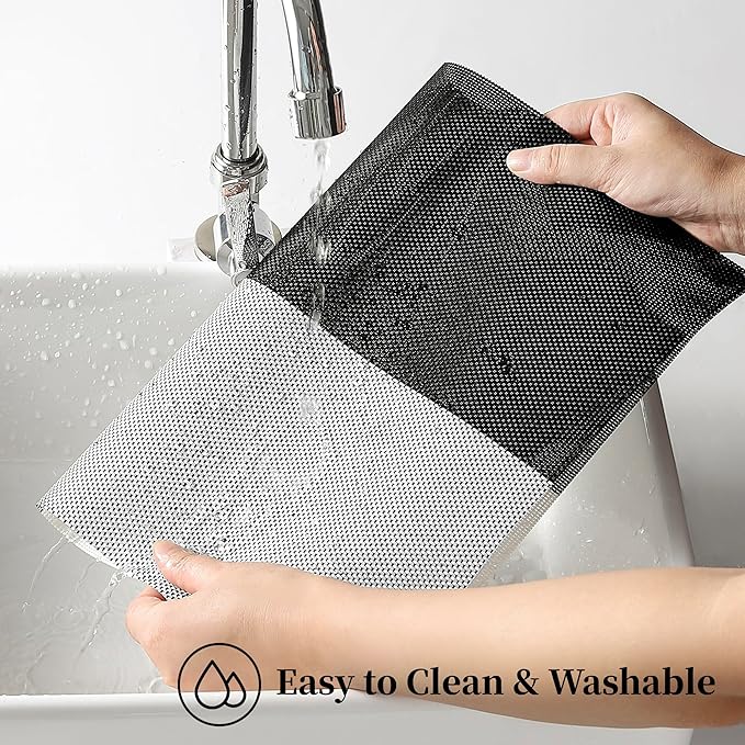 Leetaltree Gray with White Grid Pattern Placemats Set of 8 - Heat Resistant Non-Slip Place mats for Dining Table, Washable Durable PVC Vinyl Woven Table Mats（Grey Grid, 8）