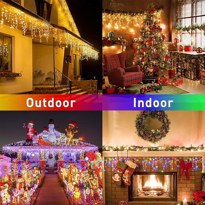 JMEXSUSS Color Changing Outdoor Waterproof Icicle Lights, 400 LED with Remote, Warm White to Multicolor for Christmas Eaves Party Decorations