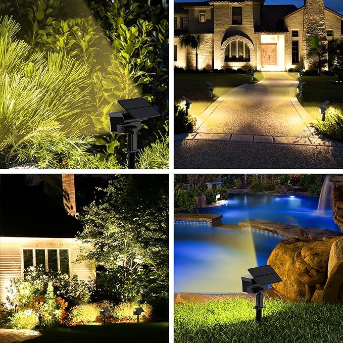 WELALO Solar Spot Lights Outdoor, [6 Pack/3 Modes] Solar Landscape Spotlights, Adjustable Solar Powered Security Lights, IP65 Waterproof Wall Lights for Walkway, Yard, Garden, Driveway (Warm White)