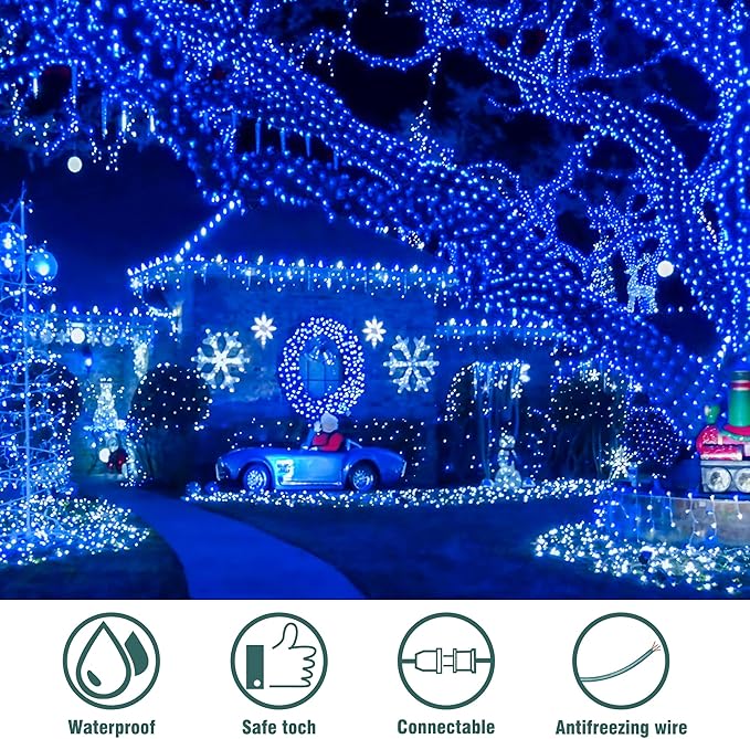 Hopolon Blue Christmas Lights, 13Feet 50Count UL Certified String Light, Pack of 2 Sets Incandescent Mini Lights for Indoor Outdoor Christmas Tree Garland Halloween Party Festival Decor,Blue