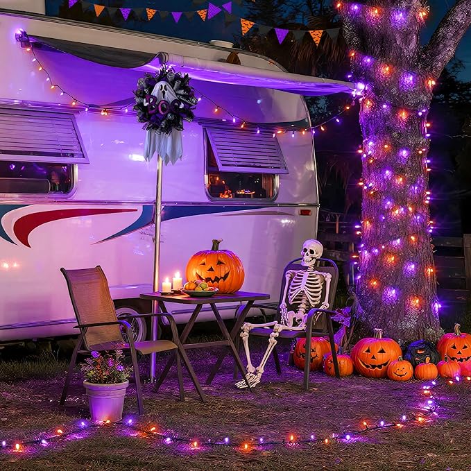 JMEXSUSS 200 LED Orange and Purple Halloween Lights, 66ft Connectable Halloween Lights Outdoor Waterproof, 8 Modes Plug in String Light for Tree Yard Garden Indoor Outdoor Decor