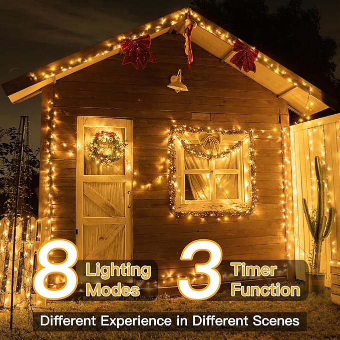Ollny Christmas Lights, 1000LED 328FT Long Christmas Tree Lights with 8 Modes Remote Timer IP44 Waterproof, Outdoor Christmas Lights for Tree House Yard Outside Xmas Decorations Warm White