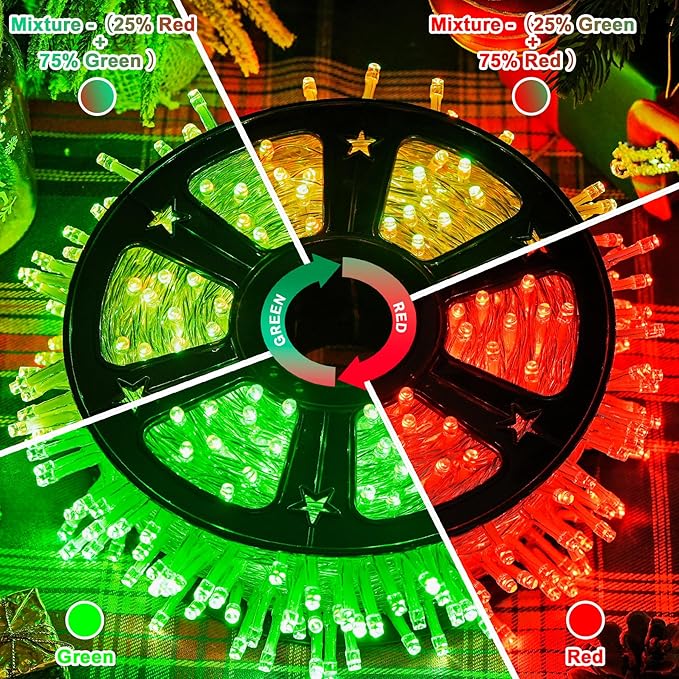 JMEXSUSS 168ft 600 LED Red to Green Halloween Lights Outdoor, Red Green Color Changing Christmas Lights, Christmas Twinkle String Lights Plug in for Tree Porch Yard Christmas Halloween Decorations