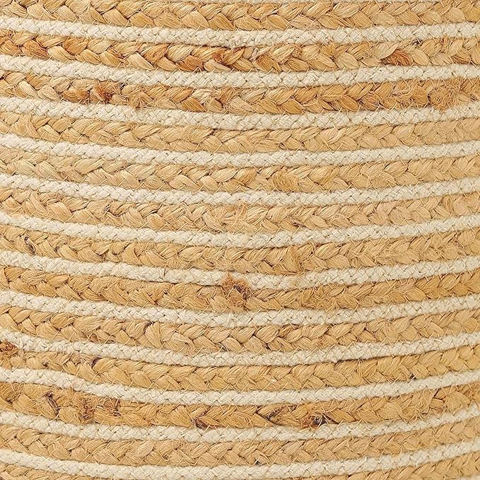 REDEARTH · Cylindrical Pouf Foot Stool Ottoman - Jute Braided Pouffe Poof Sitting Footrest for The Living Room, Bedroom, Nursery, Patio, Lounge & Other Rooms in Home (14.5”x14.5”x16”; Natural Ivory)