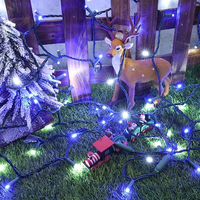 Brizled Blue & White Christmas Lights, 33ft 100 LED 5MM Wide Angle Christmas Lights, Mini String Lights Connectable, UL Listed Xmas Tree Light for Indoor Outdoor Holiday Party Decor, Green Wire