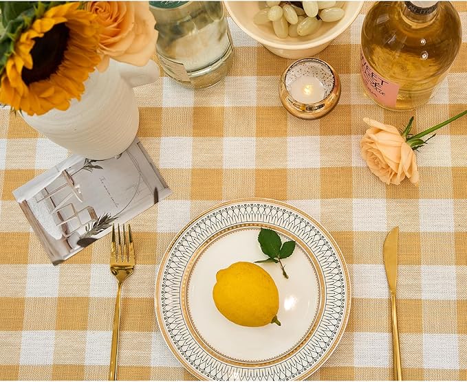 Table Cloth Rectangle Table-Rustic Gingham Tablecloth Buffalo Plaid Tablecloths for Spring Summer Picnic Kitchen Dining Room (55x102 Inch,Yellow and White)