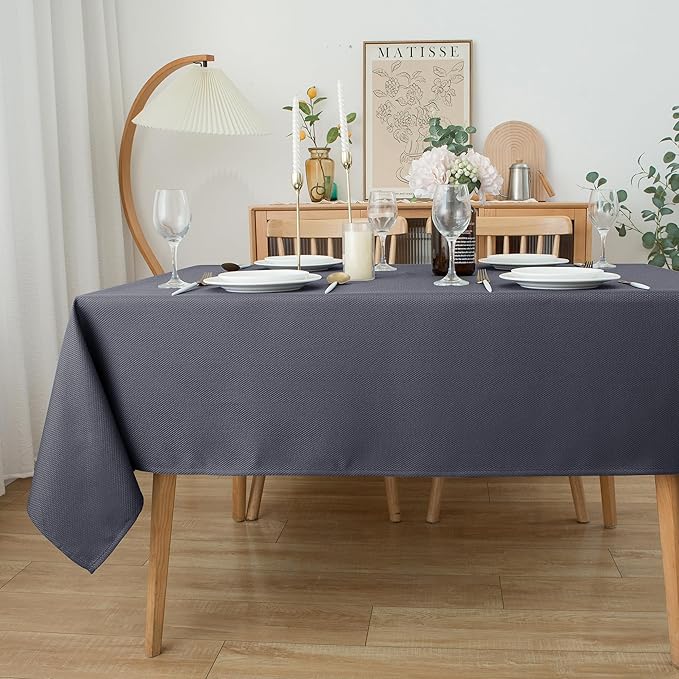 Biscaynebay Textured Fabric Tablecloths 52x70 Inches Rectangular, Dark Grey Water Resistant Tablecloths for Dining, Kitchen, Wedding and Parties etc. Machine Washable