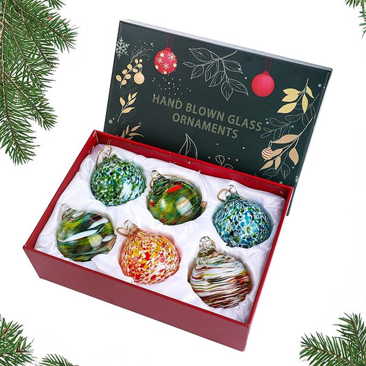Set of 6 Hand Blown Glass Christmas Ornaments Hanging Gazing Ball Witches Ball Friendship Decor for Garden Patio Window