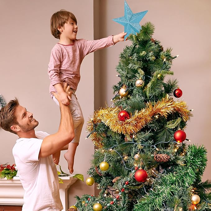 Christmas Tree Topper, Blue 8" 3D Star Tree Topper Decorations, Christmas Tree Topper Bethlehem Star Ornament, Glitter Waterproof Shatterproof Xmas Tree Decor for Holiday Xmas Home Indoor Outdoor