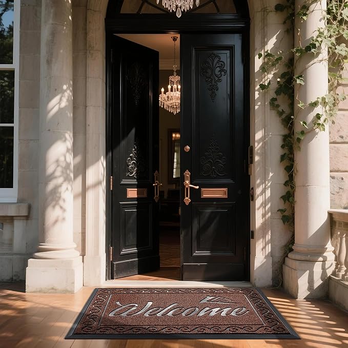 Yimobra Welcome Mat, Heavy Duty Sturdy Door Mats for Home Entrance Outdoor Indoor, Front Doormat for Outside Patio Floor Entry Porch Garage Office, Waterproof, Low Profile, 60 x 36, Maroon