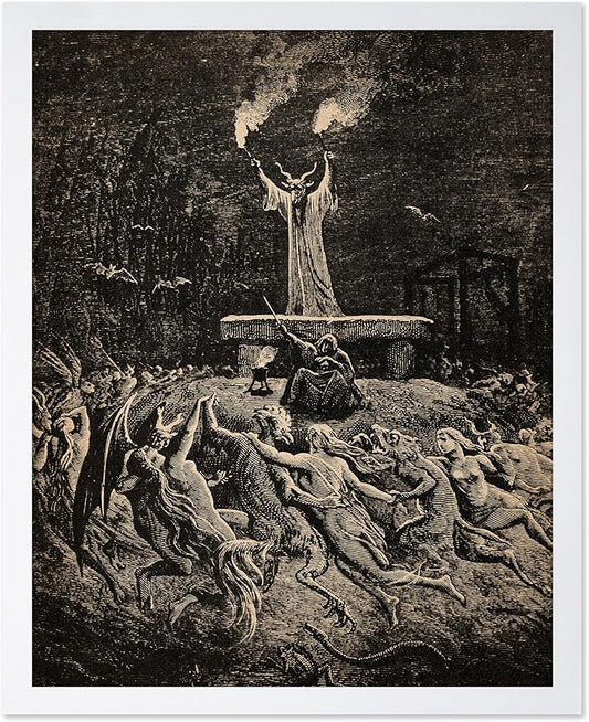Poster Master Vintage Gustave Dore Poster - Retro Illustration Print - Gift for Gothic, Horror Fan - Dance of Sabbath, Witch, Magic, Spell - Wall Decor for Bedroom, Dorm, 16x20 White Framed
