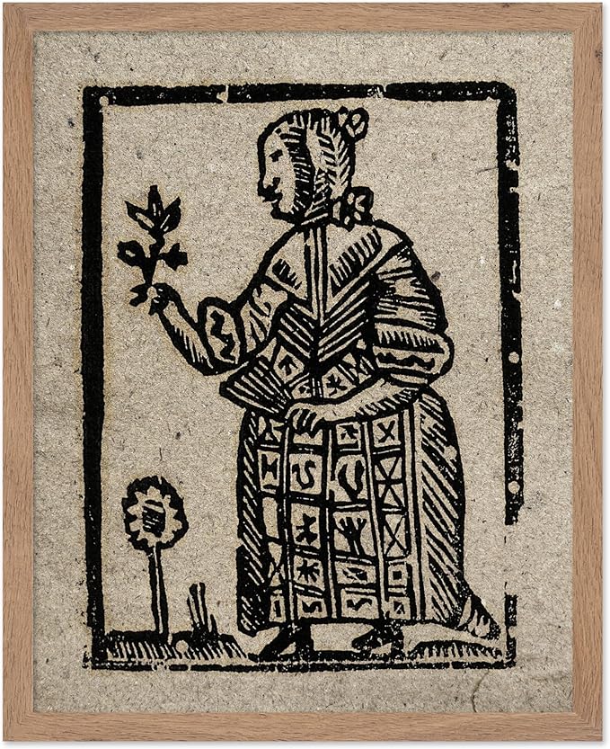 Poster Master Vintage Woodcut Poster - Retro Medieval Print - Gift for Gothic, Horror Fan - Witch Holding a Plant, Magic, Spell, Herbalist - Wall Decor for Bedroom, Dorm, 11x14 Beige Framed
