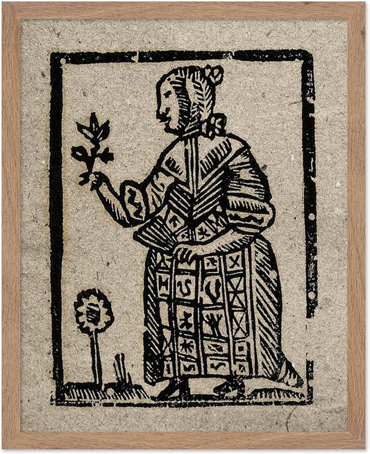Poster Master Vintage Woodcut Poster - Retro Medieval Print - Gift for Gothic, Horror Fan - Witch Holding a Plant, Magic, Spell, Herbalist - Wall Decor for Bedroom, Dorm, 11x14 Beige Framed
