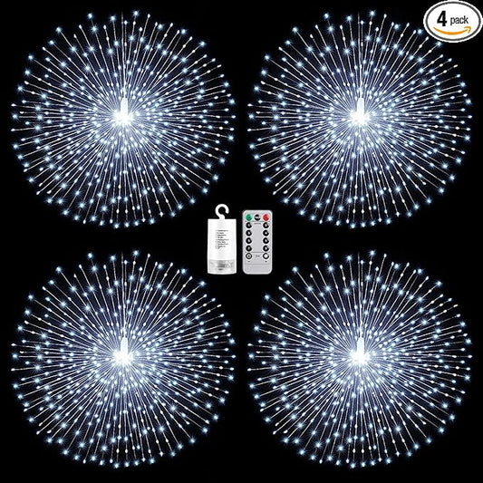 Techip 4 Pcs 225LED Battery Operated Fairy Lights With Remote - Indoor Outdoor Hanging Decor for Wedding, Bedroom, Patio, Garden, Christmas, Halloween (Cool White, 4pcs)