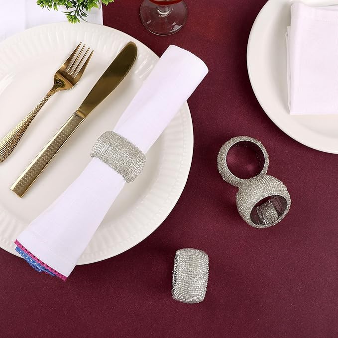 12 Pieces Plastic Bead Napkin Rings - Beaded Napkin Holders for Christmas, Thanksgiving, Holiday Party, Dinner PartyWeddings, Parties, Family Gatherings, and Table Décor(Silver)- ALPHA Living HOME