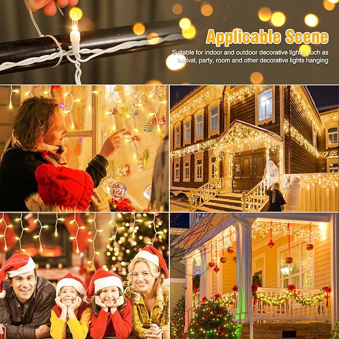 Icicle Lights Outdoor,Oopswow 23FT 200 Connectable Icicle Christmas Lights,Warm White Plug in Curtain String Lights for Indoor Wedding Party Holiday Xmas Yard Patio Window Decorations1