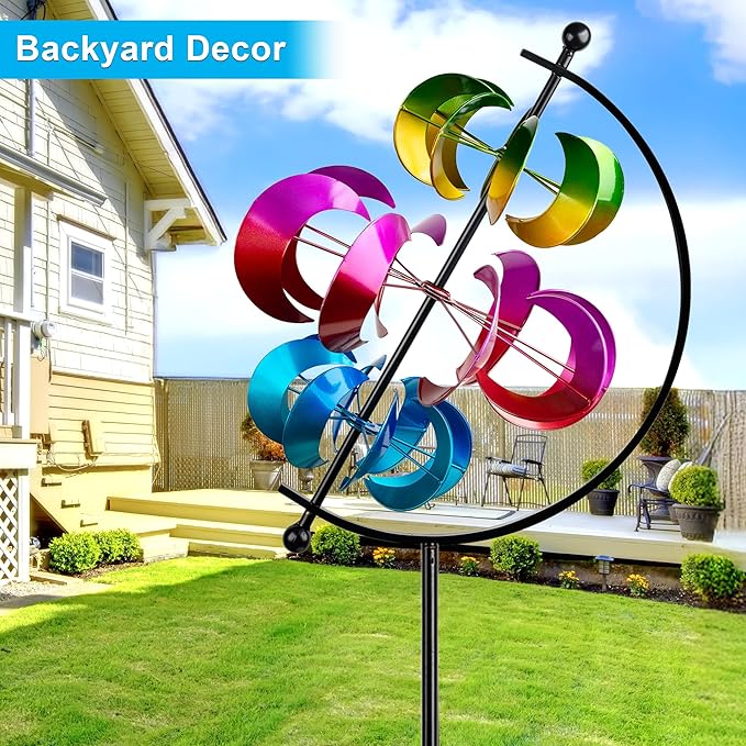 62.9" Large Wind Spinner Outdoor Decor, Garden Art with Metal Stake, Resistant for Yard, Patio and Lawn