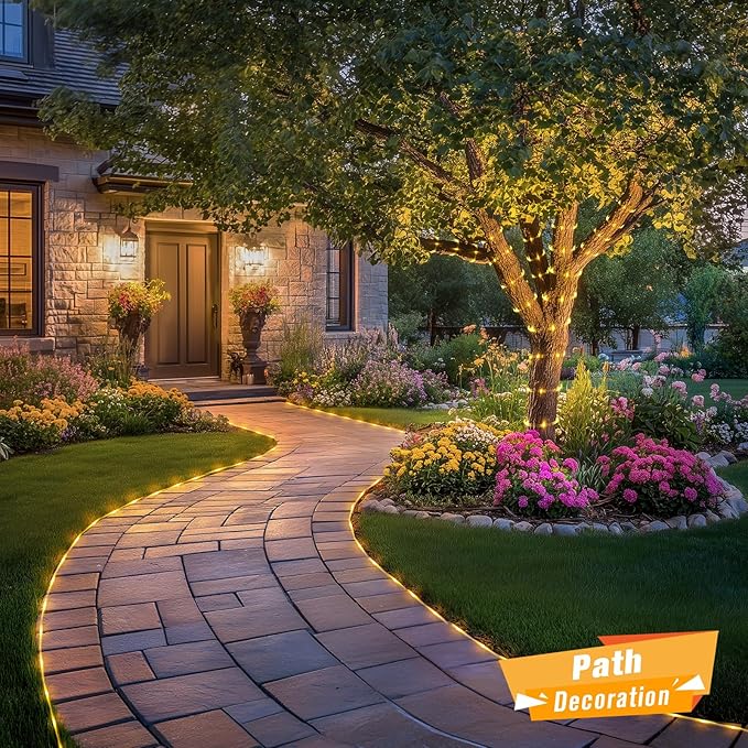 JMEXSUSS 100 LED Solar Rope Lights Outdoor Waterproof, 33ft IP65 Waterproof Solar Trampoline Lights, 8 Modes Solar String Lights for Outside Camping Tent Trampoline