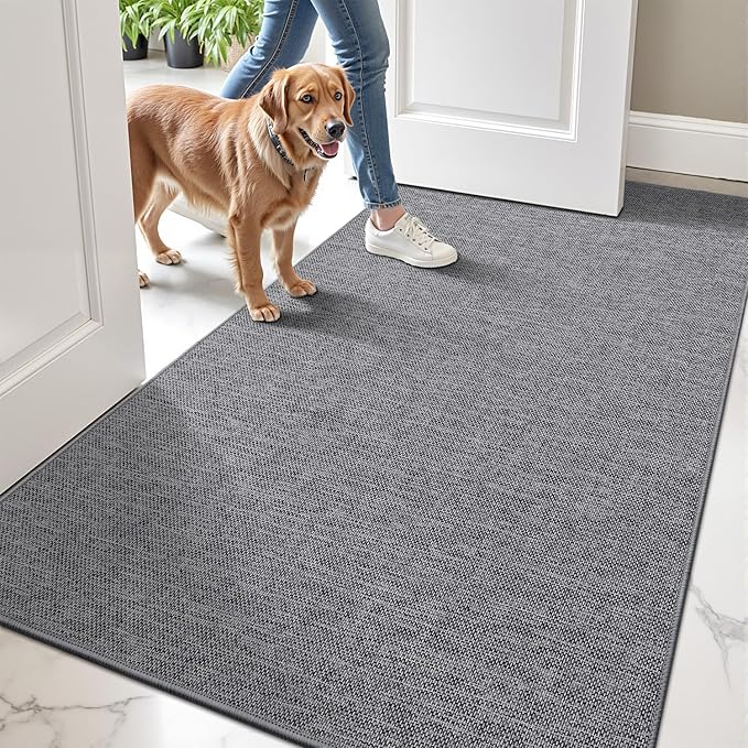LUMI Ultra Thin Door Mat for Entryway,32"x48" Low Profile Non Slip Rubber Backing Indoor Doormat, Easy Clean Welcome Entrance Mat for Inside House, Patio,Dark Grey
