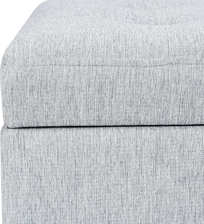 Adeco 18 Inch High Cube Ottoman Storage, Linen Chair Foot Stools, Upholstered Vanity Stool with Hinged Lid, Solid Wood Legs