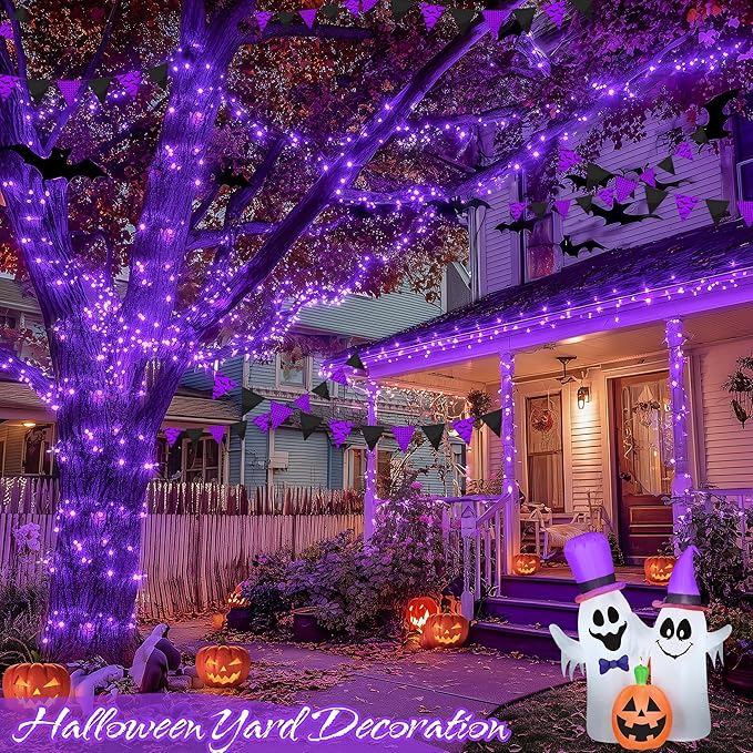 JMEXSUSS 200 LED 66ft Purple Halloween Lights, Connectable Halloween String Lights Plug in, 8 Modes Outdoor Christmas Tree Light for Patio Party Indoor Christmas Ceiling Room Decor