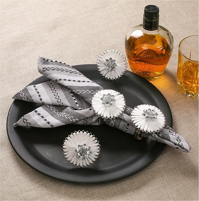 Alpha Living Home Napkin Rings Set of 12, Floral Napkin Holders, Napkin Rings Bulk for Party Decoration, Dinning Table, Everyday, Family Gatherings - A Great Tabletop Décor - Silver