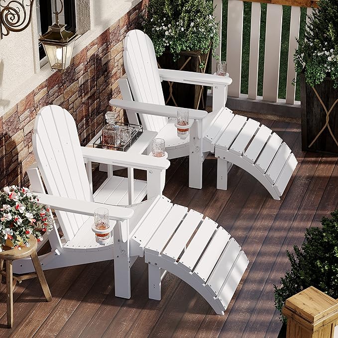 Sundale Outdoor Folding Plastic Adirondack Ottoman, All-Weather Adirondack Chair Footrest, Fade and Rust Resistant, Perfect for Outside Patio Garden Pool Yard White