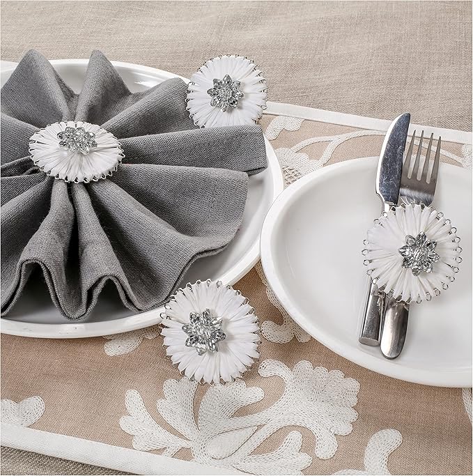 Alpha Living Home Napkin Rings Set of 12, Floral Napkin Holders, Napkin Rings Bulk for Party Decoration, Dinning Table, Everyday, Family Gatherings - A Great Tabletop Décor - Silver
