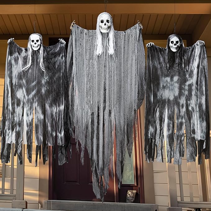 JOYIN 3 Pack Hanging Halloween Skeleton Ghosts Decorations Outdoor, Grim Reapers for Best Halloween Outdoor Decorations, Haunted Haunted House Prop, Party Supplies