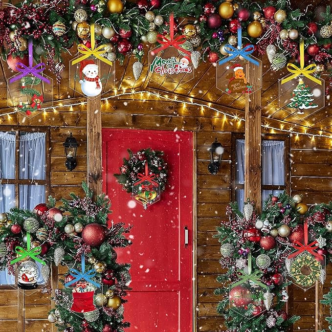 50 Pieces Christmas Hanging Ornaments Set 3''Christmas Ornament Acrylic Blank with 50Pcs 25 Color Ribbons for Christmas Tree DIY Decor (Classic Style, 50.00)