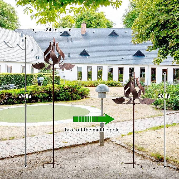 Wind Spinners Outdoor - Large Tulip Metal Bronze Color Wind Sculptures & Spinner, Kinetic Gift Ideal Windmill Decor for Garden and Yard (75 inch Height)